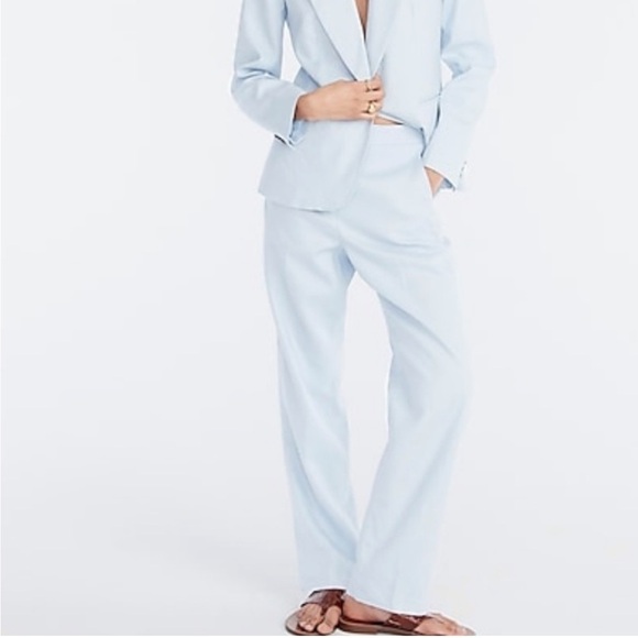 NWOT J. Crew Kate High Rise Linen Straight Trouser Pant Minimalist Prep Blue 24 - Picture 1 of 9